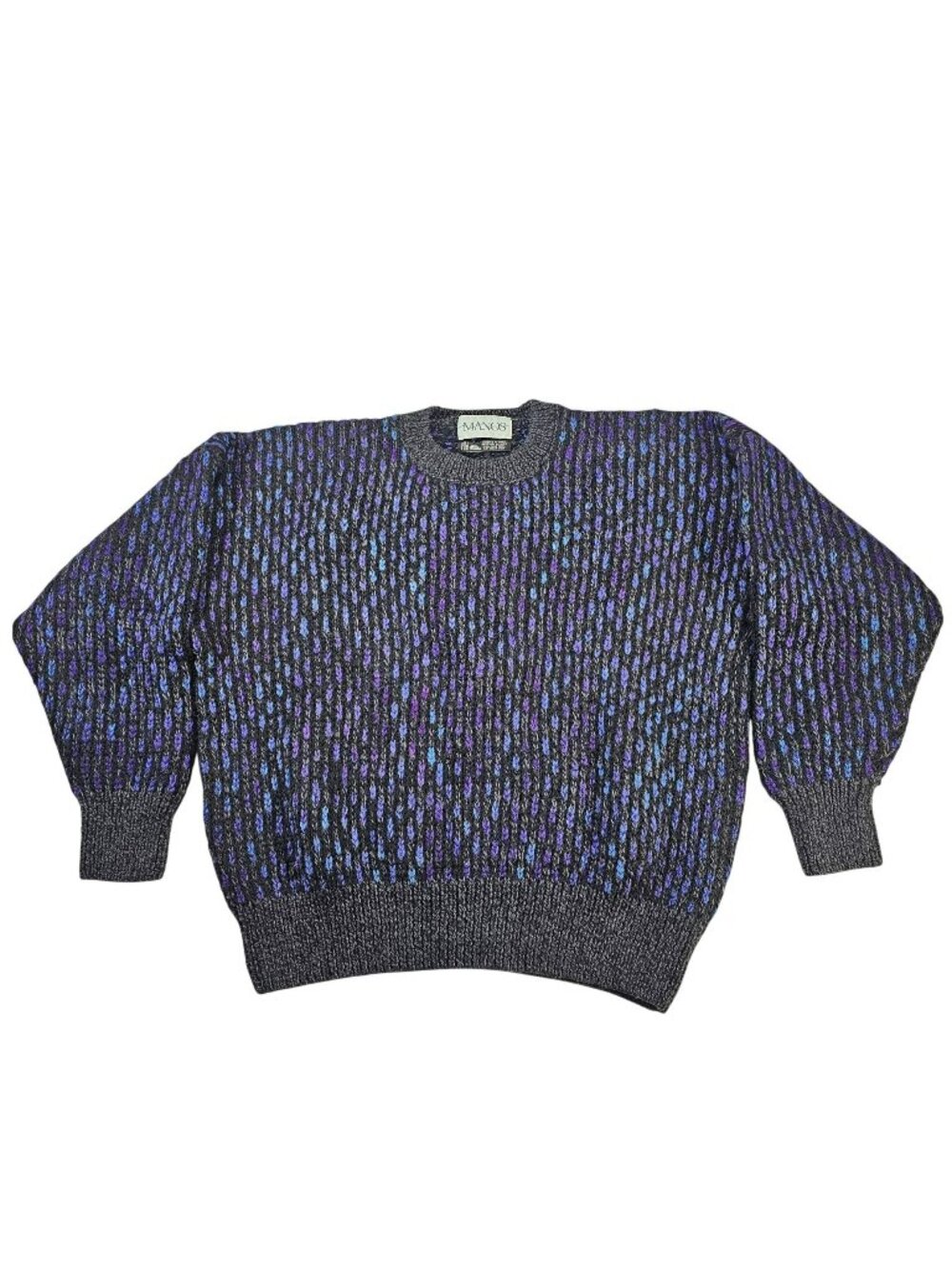 Manos Hand-Knit Wool Crewneck Sweater Multicolor Gray Purple Blue Size S-M